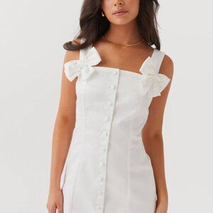 Pepermayo Brielle Bow Satin Mini Dress - White